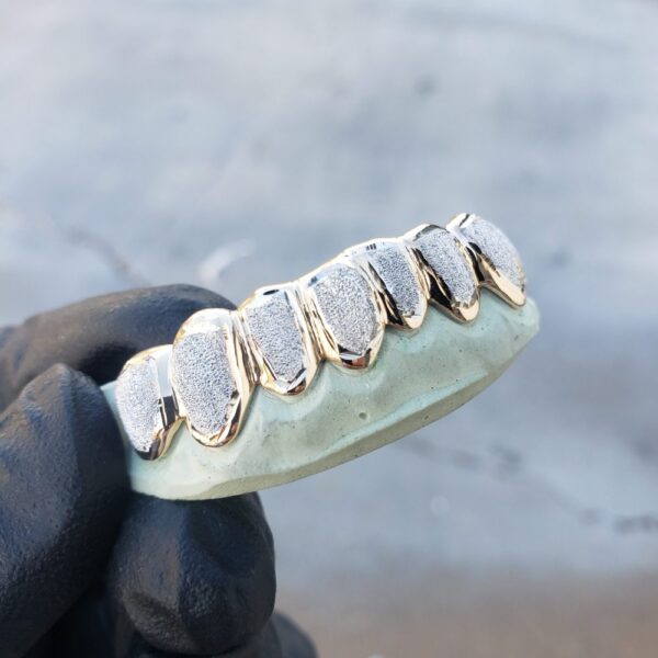 Yellow and White Gold Diamond Dust Punchout Grillz - GotGrillz