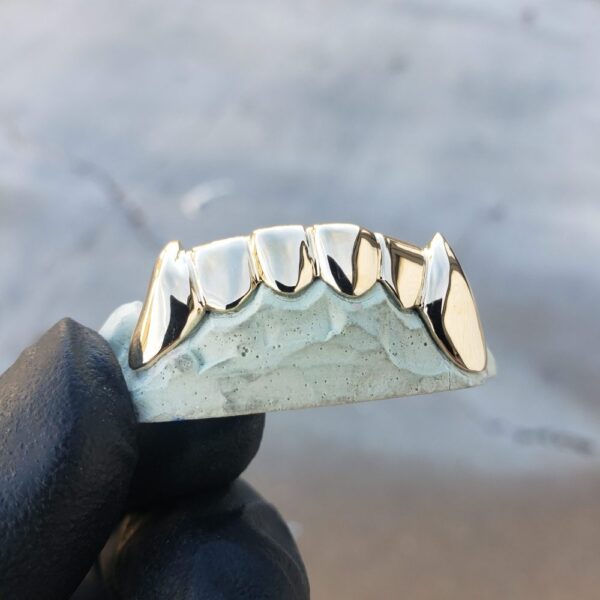 Yellow Gold Solid Polished K9 Fangs Vampire Grillz - GotGrillz