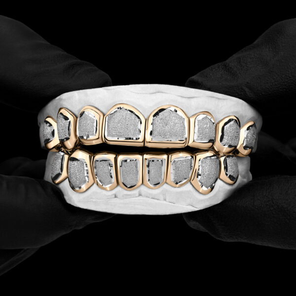 Yellow and White Gold Diamond Dust Punchout Grillz
