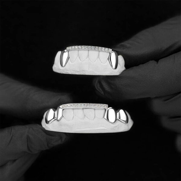 White Gold Satin Finish with Polished Diamond Cut Grillz | Buy Grillz