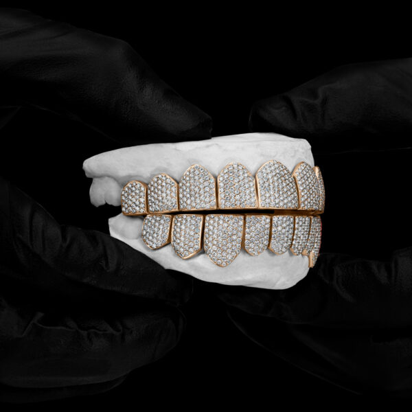 Yellow and White Gold Diamond Dust Cuts Grillz