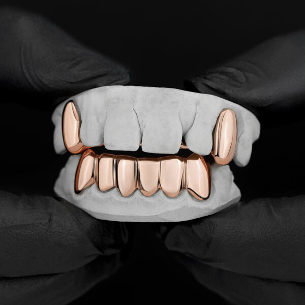 Rose Gold Solid Polished K9 Fangs and Bottom Solid Grillz