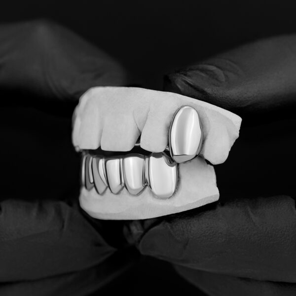 White Gold Solid Polished K9 Fangs and Bottom Solid Grillz