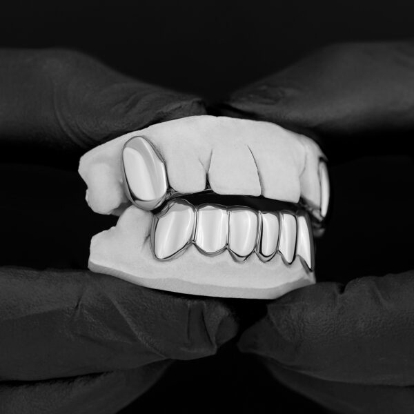 White Gold Solid Polished K9 Fangs and Bottom Solid Grillz