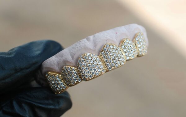 Yellow Gold Handset Diamond Honeycomb Zig Zag Grillz - GotGrillz