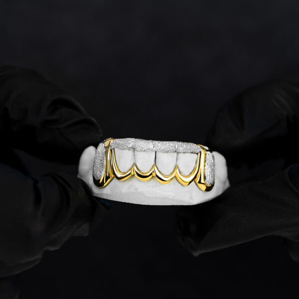 Yellow and White Gold Open Center Diamond Dust Grillz