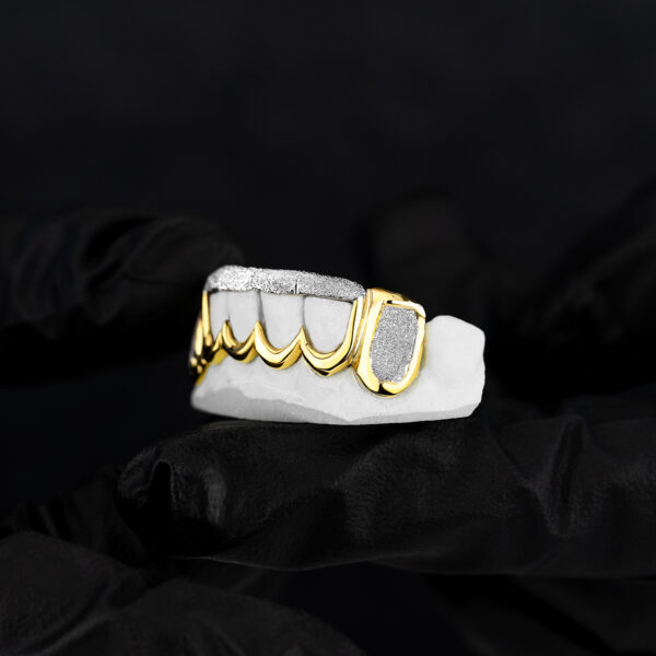 Yellow and White Gold Open Center Diamond Dust Grillz