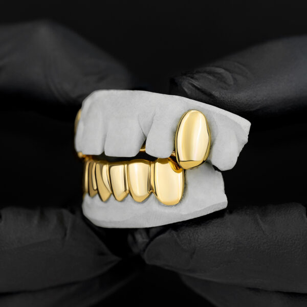 Yellow Gold Solid Polished K9 and Bottom Solid Grillz | GotGrillz