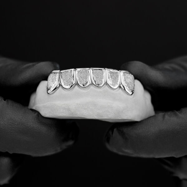 White Gold Diamond Dust K9 and Punchout Bottom Grillz