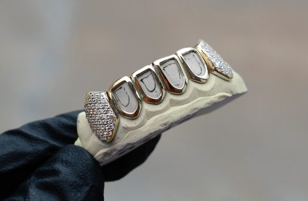 Yellow Gold Open Face with Diamond K9 Fangs Grillz