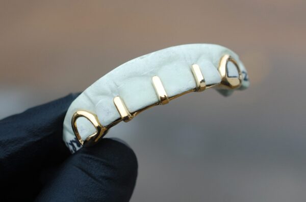 Yellow Gold Multi Gap Bar with Open Face K9 Grillz