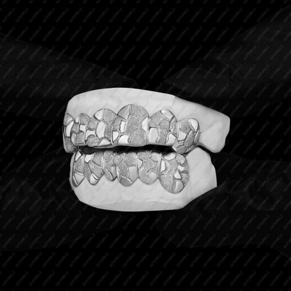 White Gold Nugget Cut Style Grillz - GotGrillz