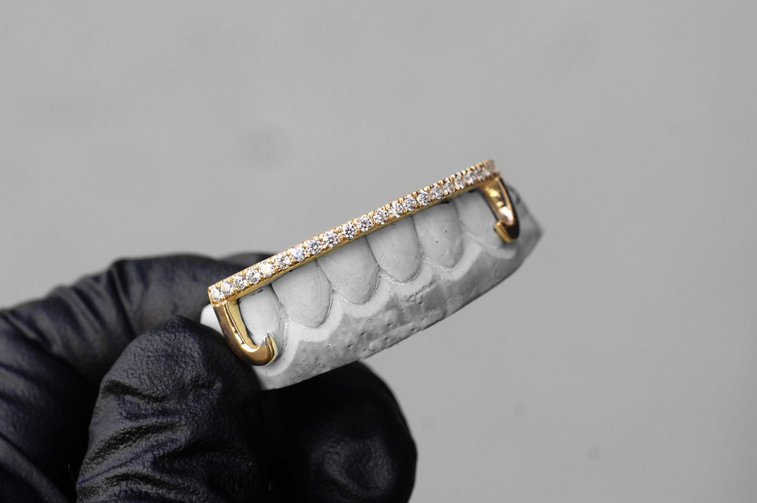 Yellow Gold Hook Style Iced Diamond Bar Bottom Kim K Grillz kim kardashian - GotGrillz