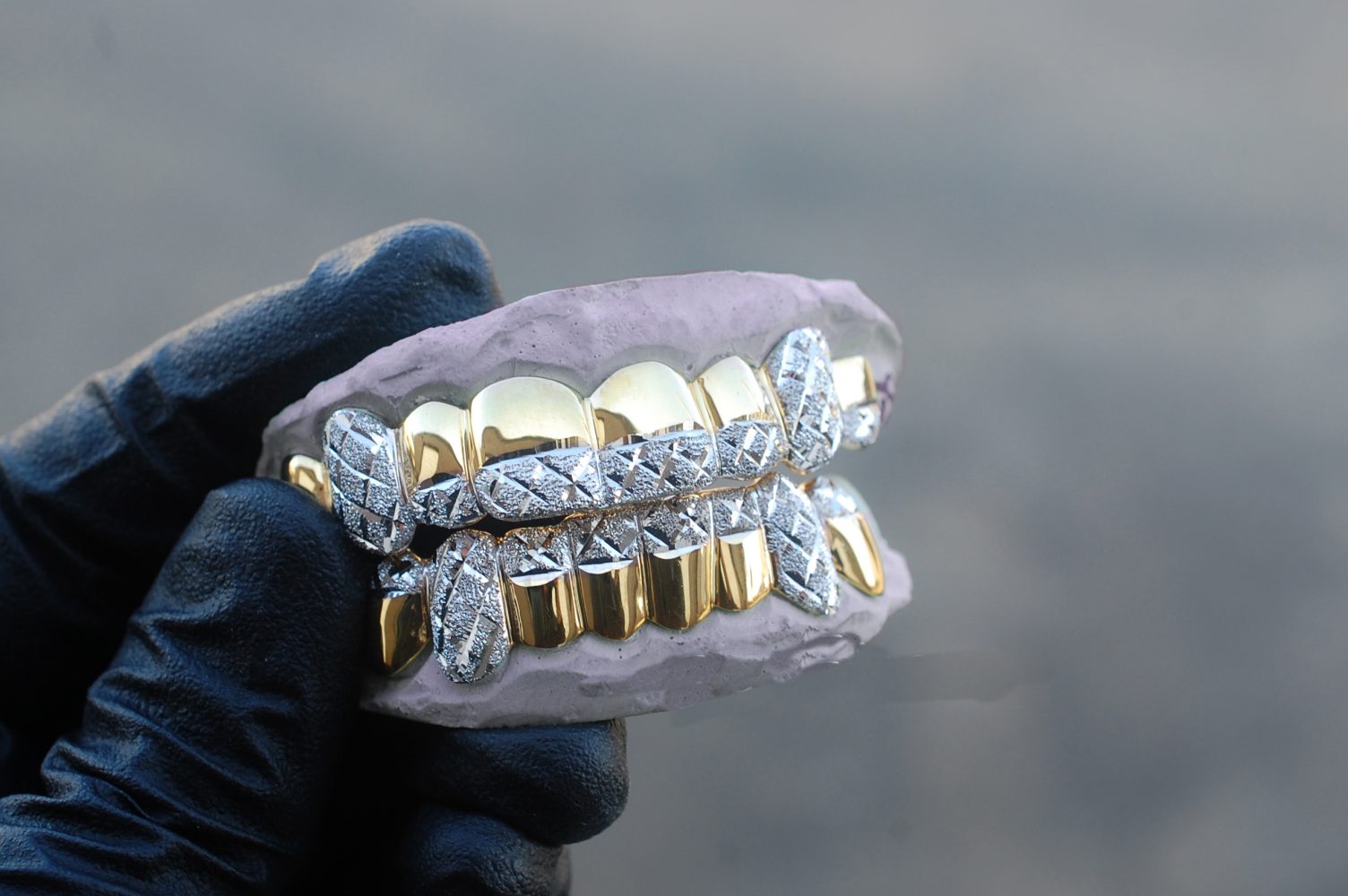 Yellow and White Gold Tipped Diamond Dust Cuts Grillz - GotGrillz