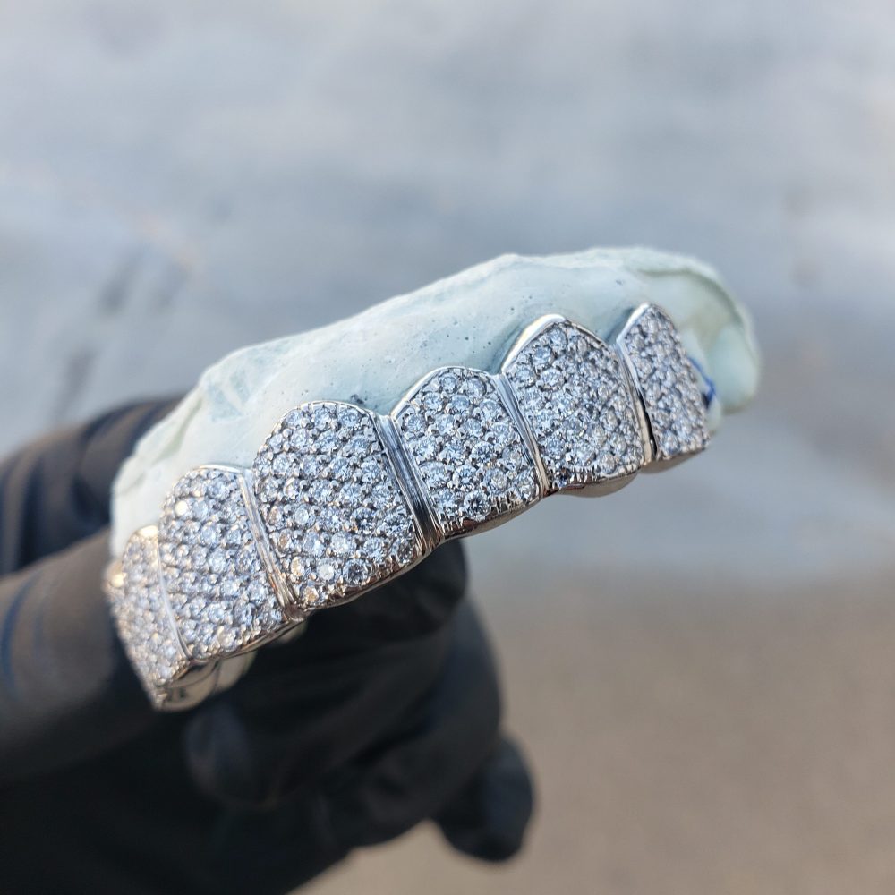 White Gold Handset Diamond Honeycomb Zig Zag Grillz | Diamond Grillz