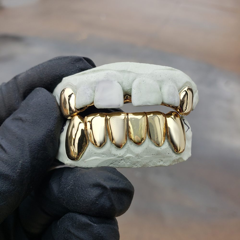 Yellow Gold Solid Polished K9 and Bottom Solid Grillz | GotGrillz