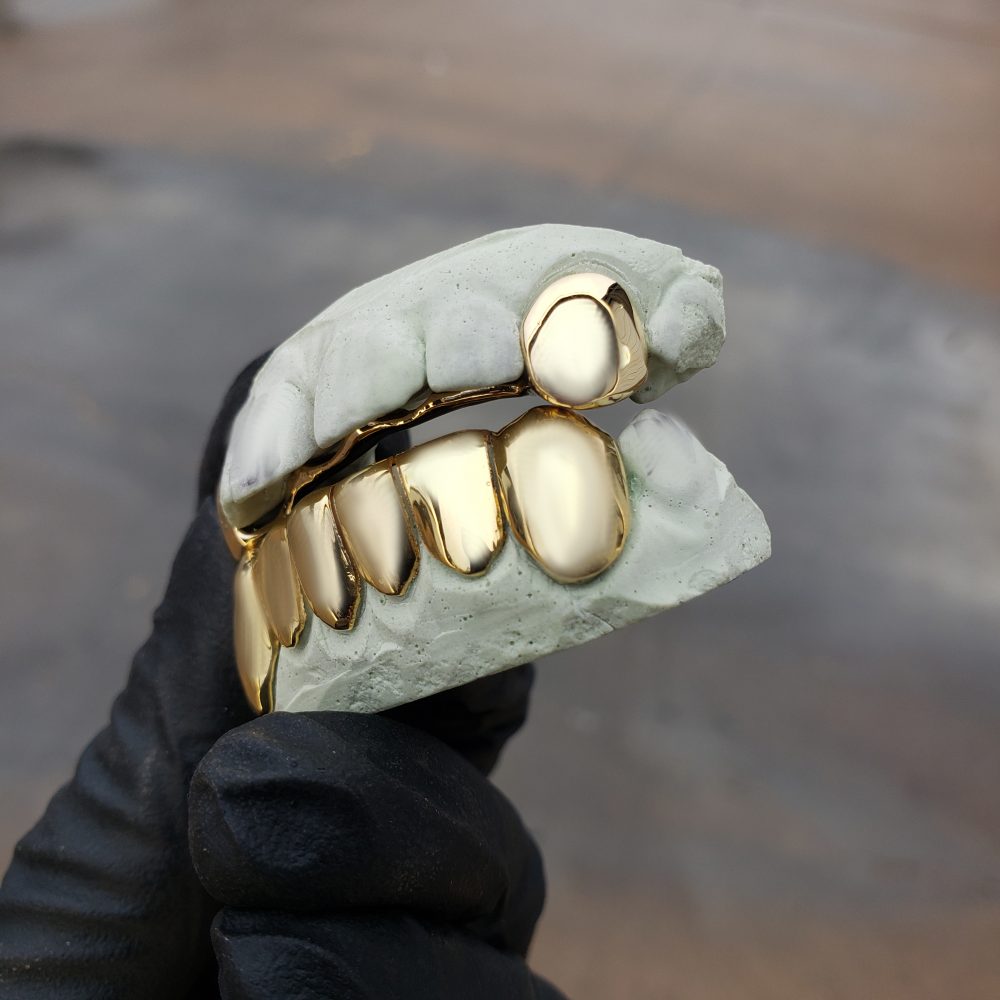 Yellow Gold Solid Polished K9 and Bottom Solid Grillz | GotGrillz