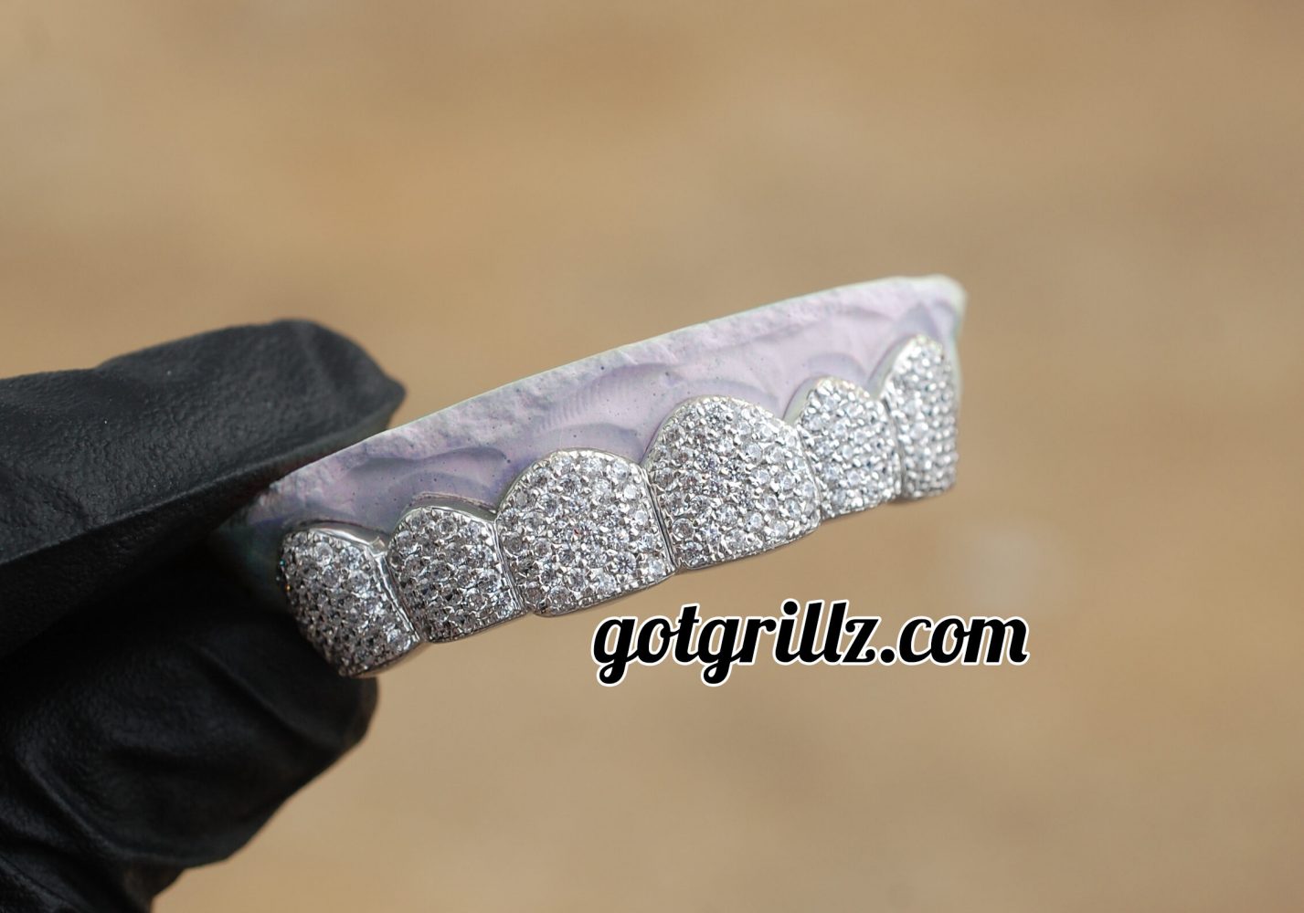 White Gold Handset Diamond Honeycomb Zig Zag Grillz - GotGrillz