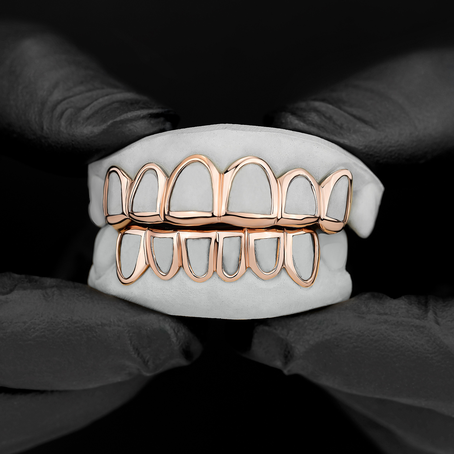 Rose Gold Classic Polished Open Face Grillz Custom Gold Grillz