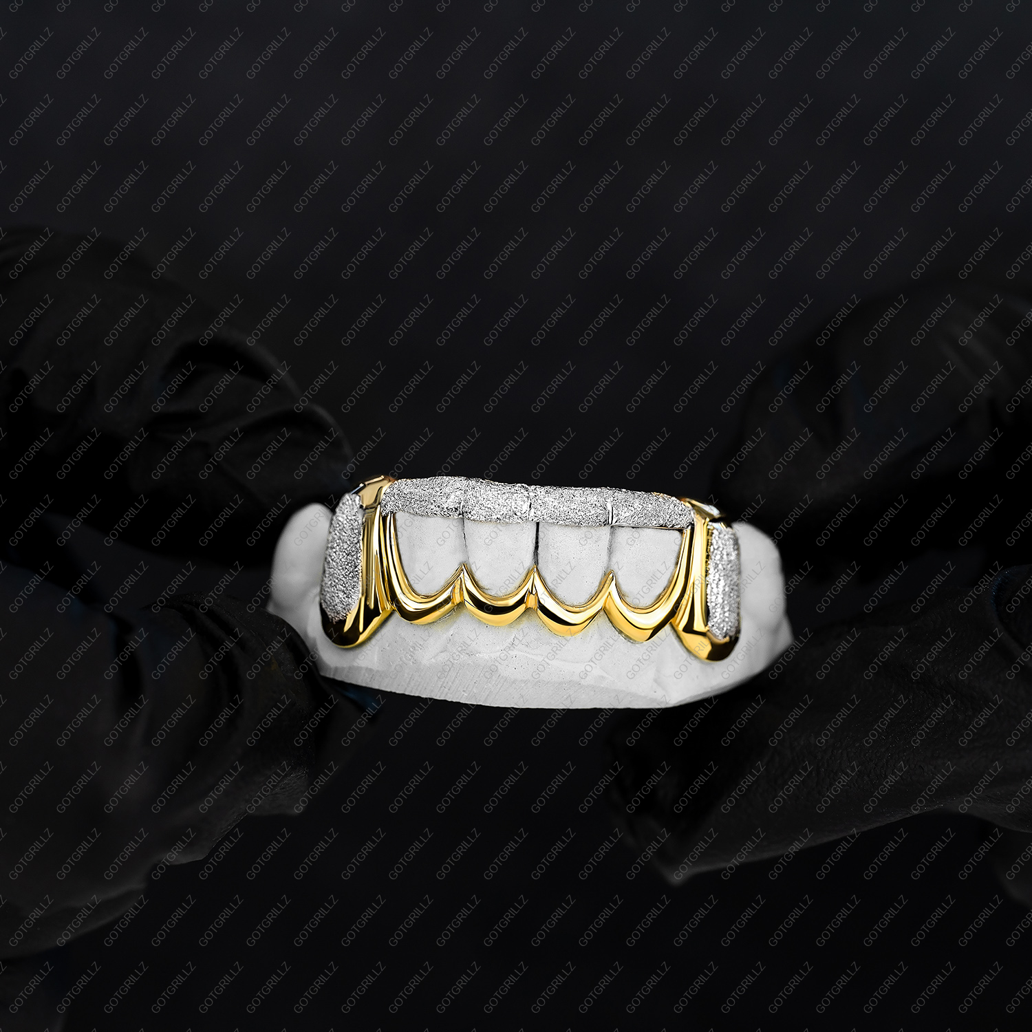 Yellow and White Gold Open Center Diamond Dust Grillz GotGrillz