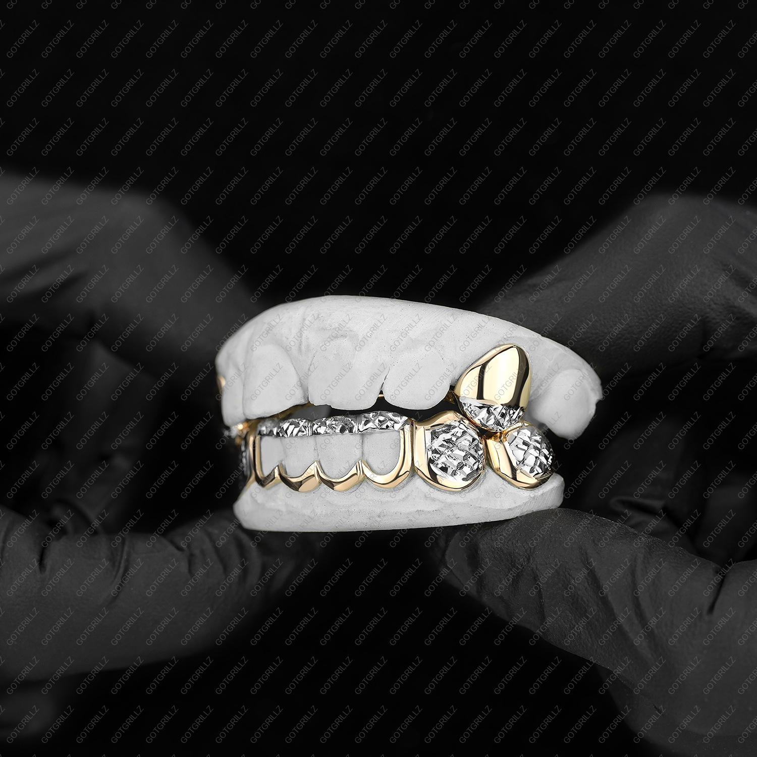 Yellow & White Gold Diamond Cut Tip K9 Open Face Grillz