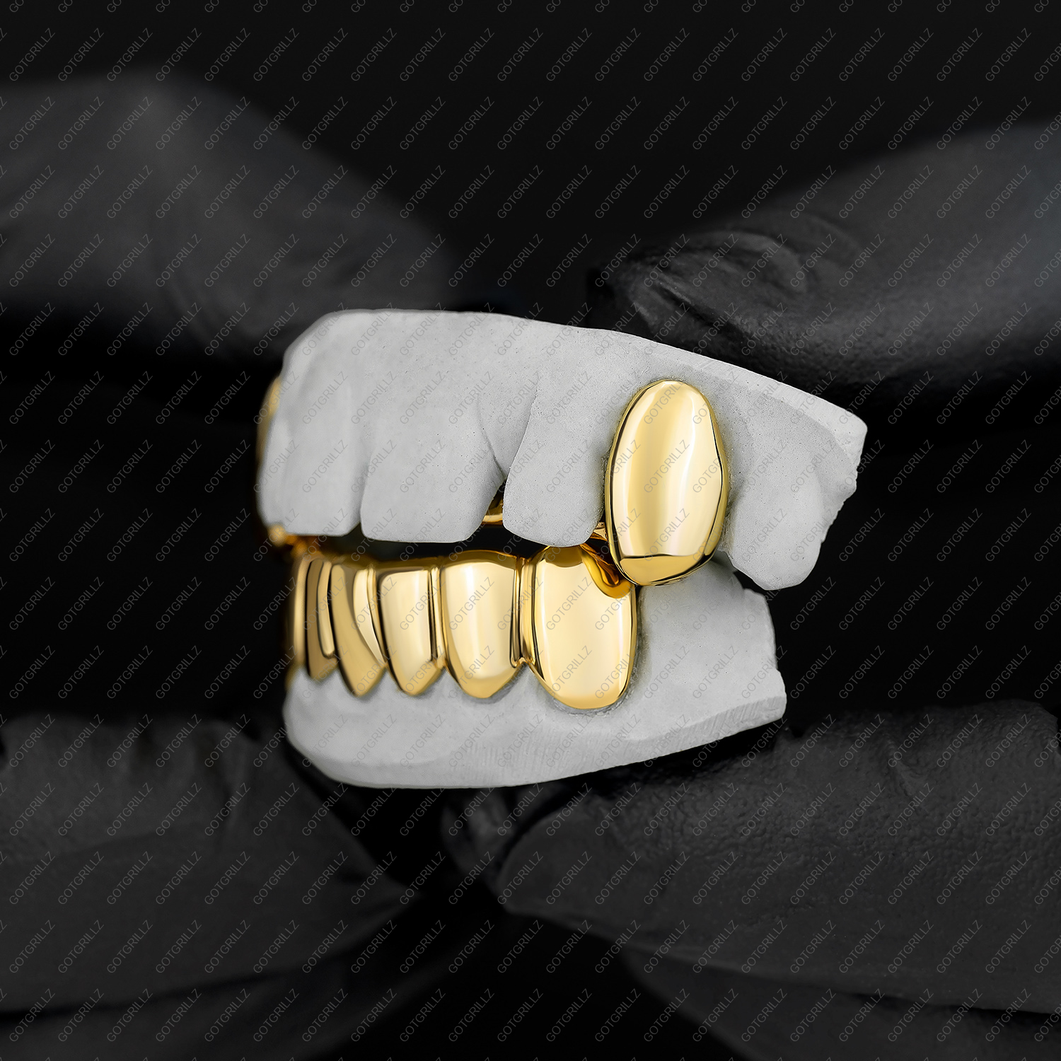 Yellow Gold Solid Polished K9 Fangs and Bottom Solid Grillz